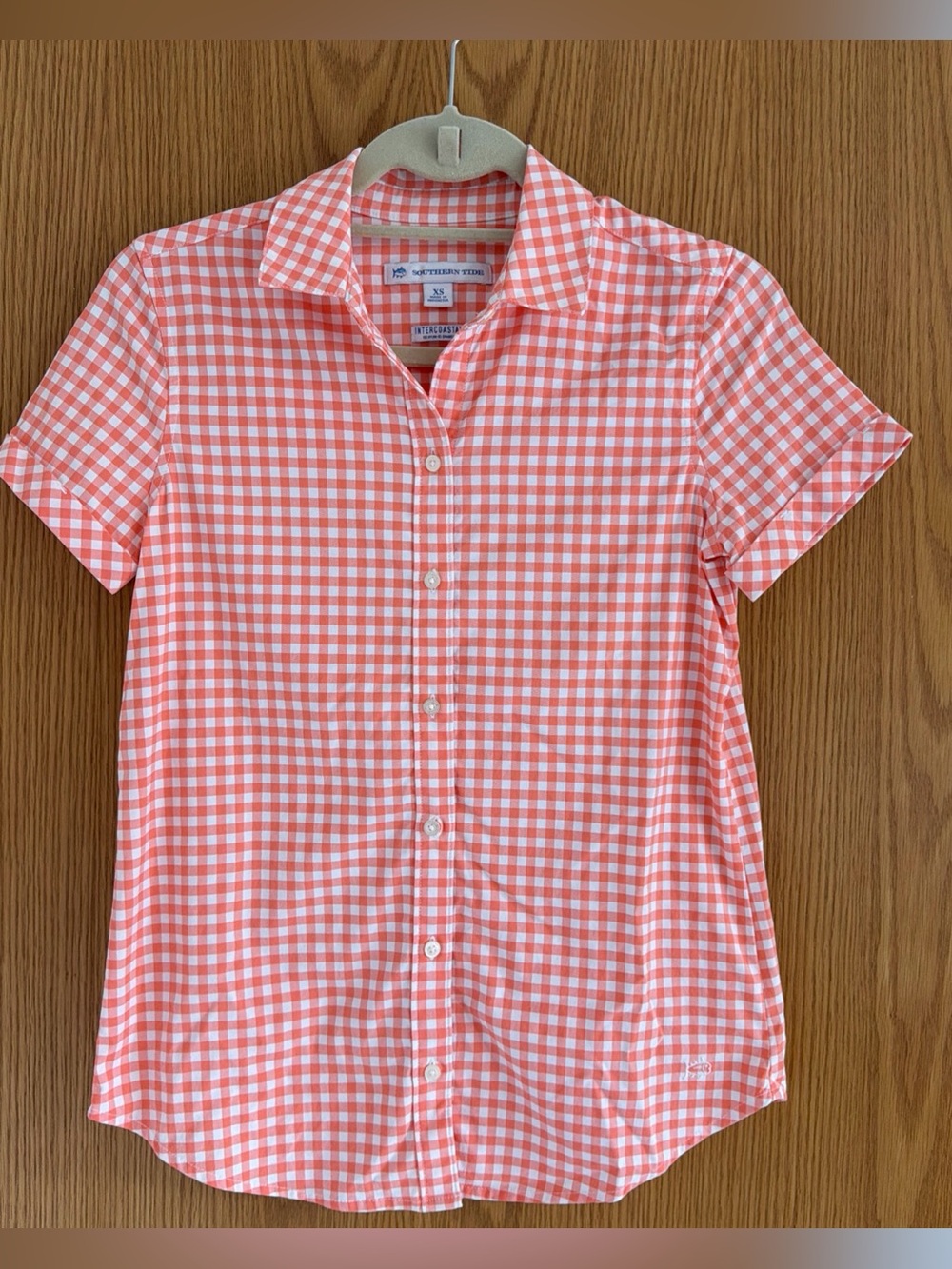 Southern Tide Intercoastal Button Down Short Sleeve Pink Gingham Women’s XS